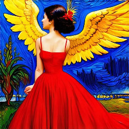 woman in red dress in mexico city wings